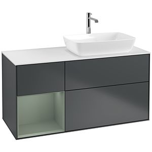 Villeroy und Boch Finion Waschtischunterschrank F801GMHG 120cm, Abdeckplatte white matt, Regale Olive matt lacquer, Midnight Blue Matt Lacquer