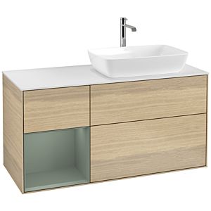 Villeroy und Boch Finion Waschtischunterschrank F801GMPC 120cm, Abdeckplatte white matt, Regale Olive matt lacquer, Oak Veneer