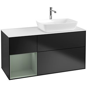 Villeroy et Boch Finion Villeroy et Boch F801GMPD 120cm, plaque de recouvrement blanc mat, étagères laqué olive mat, laqué noir mat