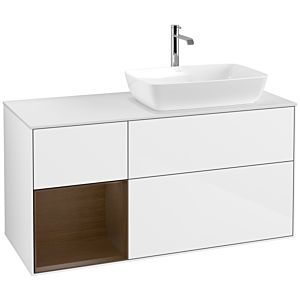 Villeroy und Boch Finion Waschtischunterschrank F801GNGF 120cm, Abdeckplatte white matt, Regale Walnut Veneer, Glossy white lacquer