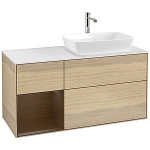 Villeroy und Boch Finion Waschtischunterschrank F801GNPC 120cm, Abdeckplatte white matt, Regale Walnut Veneer, Oak Veneer