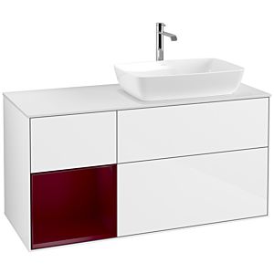 Villeroy und Boch Finion Waschtischunterschrank F801HBGF 120cm, Abdeckplatte white matt, Regale Peony matt lacquer, Glossy white lacquer