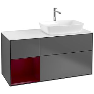 Villeroy und Boch Finion Waschtischunterschrank F801HBGK 120cm, Abdeckplatte white matt, Regale Peony matt lacquer, Anthracite matt