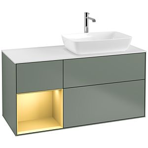 Villeroy und Boch Finion Waschtischunterschrank F801HFGM 120cm, Abdeckplatte white matt, Regale Gold matt lacquer, Olive Matt Lacquer