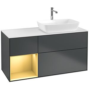 Villeroy und Boch Finion Waschtischunterschrank F801HFHG 120cm, Abdeckplatte white matt, Regale Gold matt lacquer, Midnight Blue Matt Lacquer