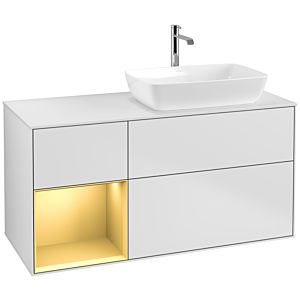 Villeroy et Boch Finion Villeroy et Boch F801HFMT 120cm, plaque de recouvrement blanc mat, étagères laqué mat doré, laqué blanc mat