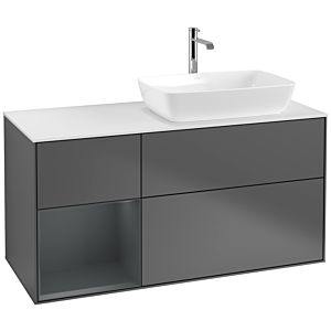 Villeroy und Boch Finion Waschtischunterschrank F801HGGK 120cm, Abdeckplatte white matt, Regale Midnight matt lacquer, Anthracite matt