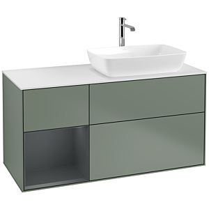 Villeroy et Boch Finion Villeroy et Boch F801HGGM 120cm, plaque de recouvrement blanc mat, étagères laqué mat Midnight, Olive Matt Lacquer