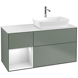 Villeroy und Boch Finion Waschtischunterschrank F801MTGM 120cm, Abdeckplatte white matt, Regale White matt lacquer, Olive Matt Lacquer