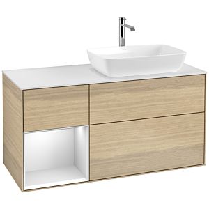Villeroy et Boch Finion Villeroy et Boch F801MTPC 120cm, plaque de recouvrement blanc mat, étagères laqué blanc mat, Oak Veneer