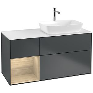 Villeroy und Boch Finion Waschtischunterschrank F801PCHG 120cm, Abdeckplatte white matt, Regale Oak Veneer, Midnight Blue Matt Lacquer