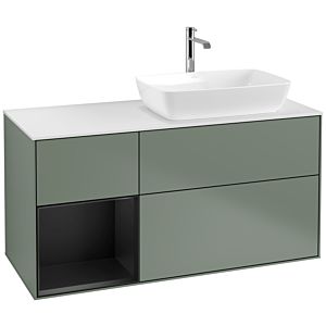 Villeroy und Boch Finion Waschtischunterschrank F801PDGM 120cm, Abdeckplatte white matt, Regale Black matt lacquer, Olive Matt Lacquer