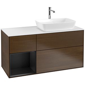 Villeroy und Boch Finion Waschtischunterschrank F801PDGN 120cm, Abdeckplatte white matt, Regale Black matt lacquer, Walnut veneer