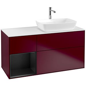 Villeroy et Boch Finion Villeroy et Boch F801PDHB 120cm, plaque de recouvrement blanc mat, étagères laqué noir mat, Peony Matt