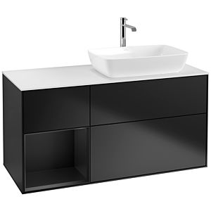 Villeroy et Boch Finion Villeroy et Boch F801PDPD 120cm, plaque de recouvrement blanc mat, étagères laqué noir mat, laqué noir mat