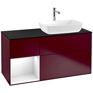 Villeroy und Boch Finion Waschtischunterschrank F802GFHB 120cm, Abdeckplatte black matt, Regale Glossy white lacquer, Peony Matt