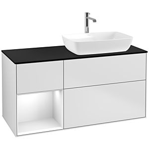 Villeroy et Boch Finion Villeroy et Boch F802GFMT 120cm, plaque de recouvrement noir mat, étagères laqué blanc brillant, laqué blanc mat