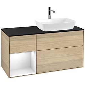 Villeroy et Boch Finion Villeroy et Boch F802GFPC 120cm, plaque de recouvrement noir mat, étagères Laque blanche brillante, Oak Veneer
