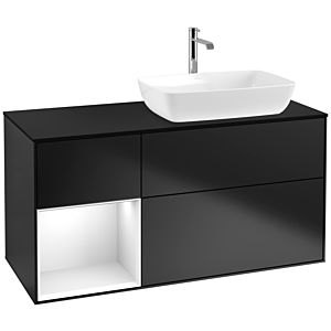 Villeroy et Boch Finion Villeroy et Boch F802GFPD 120cm, plaque de recouvrement noir mat, étagères Laque blanche brillante, laque noire mate