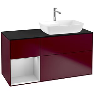 Villeroy und Boch Finion Waschtischunterschrank F802GJHB 120cm, Abdeckplatte black matt, Regale Light grey matt lacquer, Peony Matt
