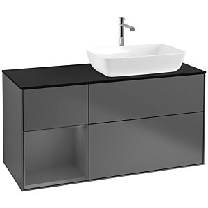 Villeroy und Boch Finion Waschtischunterschrank F802GKGK 120cm, Abdeckplatte black matt, Regale Anthracite matt lacquer, Anthracite matt