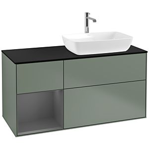 Villeroy und Boch Finion Waschtischunterschrank F802GKGM 120cm, Abdeckplatte black matt, Regale Anthracite matt lacquer, Olive Matt Lacquer
