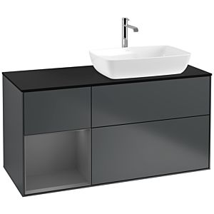 Villeroy und Boch Finion Waschtischunterschrank F802GKHG 120cm, Abdeckplatte black matt, Regale Anthracite matt lacquer, Midnight Blue Matt Lacquer