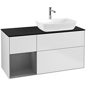 Villeroy et Boch Finion Villeroy et Boch F802GKMT 120cm, plaque de recouvrement noire mate, étagères laquées anthracite mat, laqué blanc mat