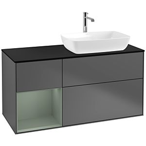 Villeroy und Boch Finion Waschtischunterschrank F802GMGK 120cm, Abdeckplatte black matt, Regale Olive matt lacquer, Anthracite matt