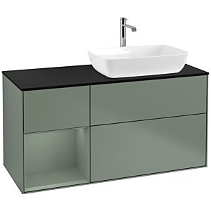 Villeroy und Boch Finion Waschtischunterschrank F802GMGM 120cm, Abdeckplatte black matt, Regale Olive matt lacquer, Olive Matt Lacquer