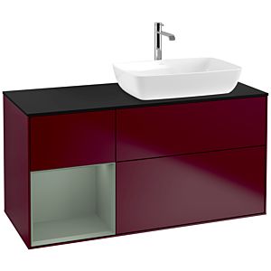 Villeroy et Boch Finion Villeroy et Boch F802GMHB 120cm, plaque de finition noir mat, étagères olive laqué mat, Peony Matt