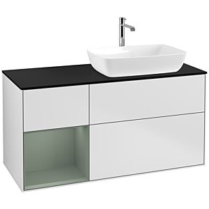 Villeroy und Boch Finion Waschtischunterschrank F802GMMT 120cm, Abdeckplatte black matt, Regale Olive matt lacquer, White matt lacquer