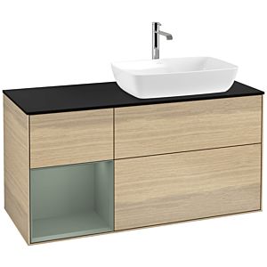 Villeroy et Boch Finion Villeroy et Boch F802GMPC 120cm, plaque de recouvrement noir mat, étagères laqué olive mat, Oak Veneer