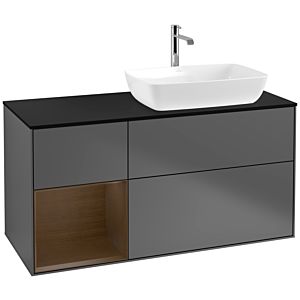 Villeroy und Boch Finion Waschtischunterschrank F802GNGK 120cm, Abdeckplatte black matt, Regale Walnut Veneer, Anthracite matt