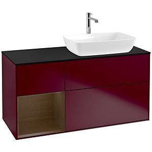 Villeroy und Boch Finion Waschtischunterschrank F802GNHB 120cm, Abdeckplatte black matt, Regale Walnut Veneer, Peony Matt
