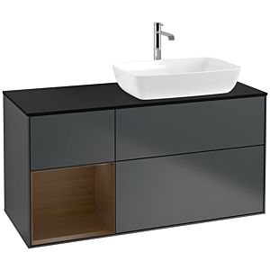 Villeroy und Boch Finion Waschtischunterschrank F802GNHG 120cm, Abdeckplatte black matt, Regale Walnut Veneer, Midnight Blue Matt Lacquer