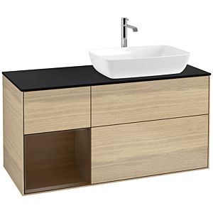 Villeroy und Boch Finion Waschtischunterschrank F802GNPC 120cm, Abdeckplatte black matt, Regale Walnut Veneer, Oak Veneer