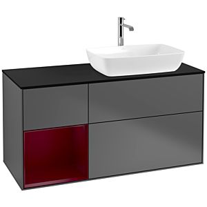 Villeroy und Boch Finion Waschtischunterschrank F802HBGK 120cm, Abdeckplatte black matt, Regale Peony matt lacquer, Anthracite matt