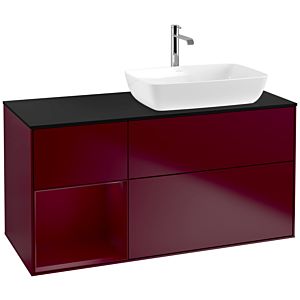 Villeroy und Boch Finion Waschtischunterschrank F802HBHB 120cm, Abdeckplatte black matt, Regale Peony matt lacquer, Peony Matt