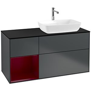 Villeroy und Boch Finion Waschtischunterschrank F802HBHG 120cm, Abdeckplatte black matt, Regale Peony matt lacquer, Midnight Blue Matt Lacquer