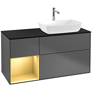 Villeroy und Boch Finion Waschtischunterschrank F802HFGK 120cm, Abdeckplatte black matt, Regale Gold matt lacquer, Anthracite matt