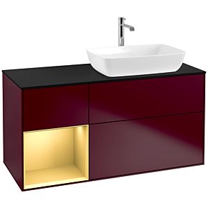 Villeroy und Boch Finion Waschtischunterschrank F802HFHB 120cm, Abdeckplatte black matt, Regale Gold matt lacquer, Peony Matt