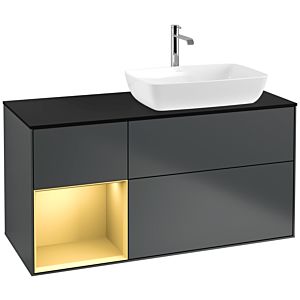 Villeroy und Boch Finion Waschtischunterschrank F802HFHG 120cm, Abdeckplatte black matt, Regale Gold matt lacquer, Midnight Blue Matt Lacquer