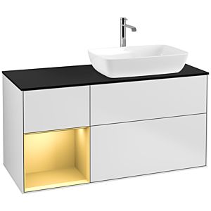 Villeroy et Boch Finion Villeroy et Boch F802HFMT 120cm, plaque de finition noir mat, étagères laqué mat doré, laqué mat blanc