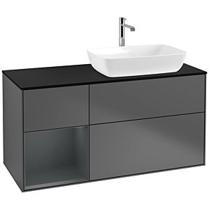 Villeroy und Boch Finion Waschtischunterschrank F802HGGK 120cm, Abdeckplatte black matt, Regale Midnight matt lacquer, Anthracite matt