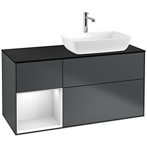 Villeroy et Boch Finion Villeroy et Boch F802MTHG 120cm, plaque de recouvrement noir mat, étagères laqué blanc mat, Midnight Blue Matt Lacquer