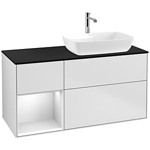 Villeroy und Boch Finion Waschtischunterschrank F802MTMT 120cm, Abdeckplatte black matt, Regale White matt lacquer, White matt lacquer