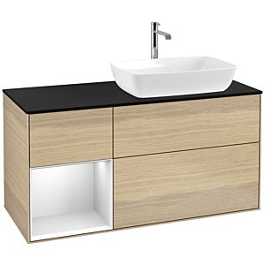 Villeroy und Boch Finion Waschtischunterschrank F802MTPC 120cm, Abdeckplatte black matt, Regale White matt lacquer, Oak Veneer