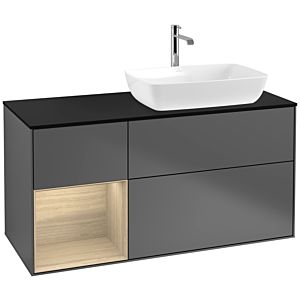 Villeroy und Boch Finion Waschtischunterschrank F802PCGK 120cm, Abdeckplatte black matt, Regale Oak Veneer, Anthracite matt