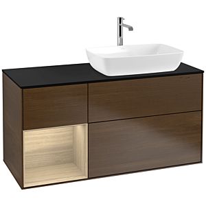 Villeroy und Boch Finion Waschtischunterschrank F802PCGN 120cm, Abdeckplatte black matt, Regale Oak Veneer, Walnut veneer